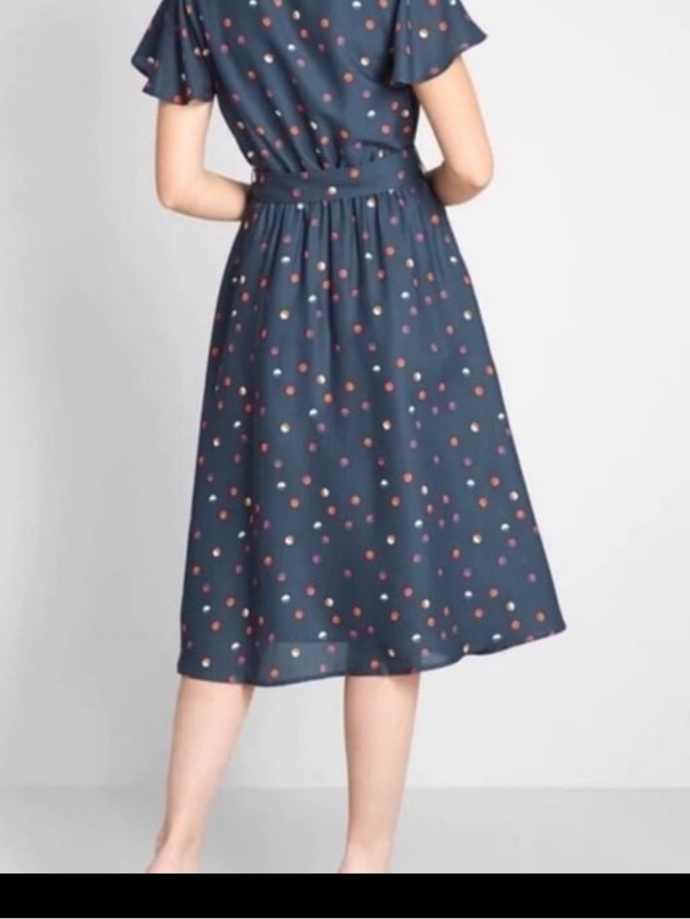 ModCloth ‘Fits of Bliss’ Navy Polka Dot Wrap Midi Dress Size 2X - Picture 2 of 9